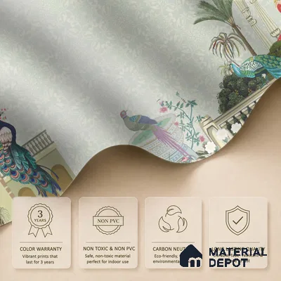 Rani’s Courtyard Reverie Artistic Charm Designer | WP 03976 B Canvas Texture Finish Tropical Style luxurious Customized size Wallpaper | 250 GSM WP01CNF Paper | (MOQ = 30 Sq. Ft.)