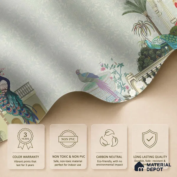 Rani’s Courtyard Reverie Artistic Charm Designer | WP 03976 B Canvas Texture Finish Tropical Style luxurious Customized size Wallpaper | 250 GSM WP01CNF Paper | (MOQ = 30 Sq. Ft.)