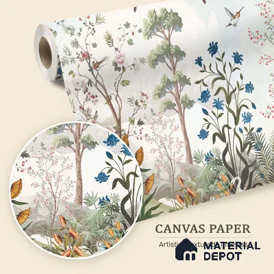 Blue Bloom Sanctuary Artistic Charm Designer | WP 03977 B Canvas Texture Finish Chinoiserie Style luxurious Customized size Wallpaper | 250 GSM WP01CNF Paper | (MOQ = 30 Sq. Ft.)