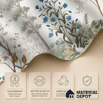 Blue Bloom Sanctuary Artistic Charm Designer | WP 03977 Non Woven Matte Finish Chinoiserie Style Premium Customized size Wallpaper | 150 GSM WP01MTF Paper | (MOQ = 30 Sq. Ft.)