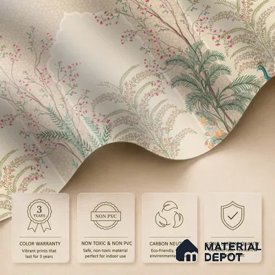 Blossom Veil Jharokha Garden Artistic Charm Designer | WP 03983 Non Woven Matte Finish Chinoiserie Style Premium Customized size Wallpaper | 150 GSM WP01MTF Paper | (MOQ = 30 Sq. Ft.)