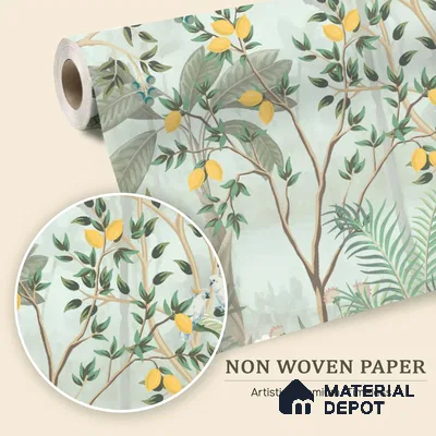 Citrine Grove Songbirds Tropical Mist Nature Art | WP 03985 Non Woven Matte Finish Tropical Style Premium Customized size Wallpaper | 150 GSM WP01MTF Paper | (MOQ = 30 Sq. Ft.)