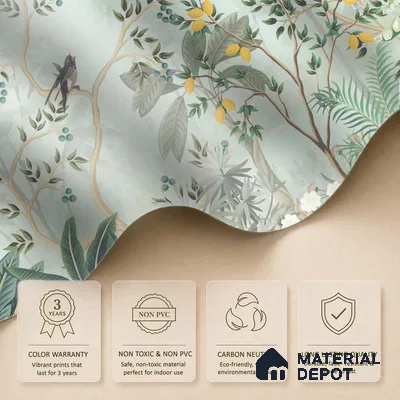 Citrine Grove Songbirds Tropical Mist Nature Art | WP 03985 Non Woven Matte Finish Tropical Style Premium Customized size Wallpaper | 150 GSM WP01MTF Paper | (MOQ = 30 Sq. Ft.)