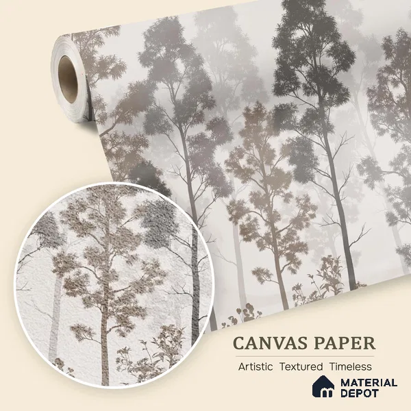 Silent Canopy Mist Tropical Mist Nature Art | WP 03986 B Canvas Texture Finish Tropical Style luxurious Customized size Wallpaper | 250 GSM WP01CNF Paper | (MOQ = 30 Sq. Ft.) | Design change not possible