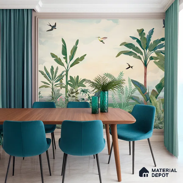 Open Skies Tropical Meadow Mist Nature Art | WP 03987 B Canvas Texture Finish Tropical Style luxurious Customized size Wallpaper | 250 GSM WP01CNF Paper | (MOQ = 30 Sq. Ft.)