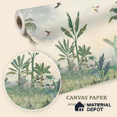 Open Skies Tropical Meadow Mist Nature Art | WP 03987 B Canvas Texture Finish Tropical Style luxurious Customized size Wallpaper | 250 GSM WP01CNF Paper | (MOQ = 30 Sq. Ft.)