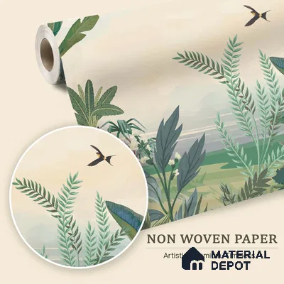 Open Skies Tropical Meadow Mist Nature Art | WP 03987 Non Woven Matte Finish Tropical Style Premium Customized size Wallpaper | 150 GSM WP01MTF Paper | (MOQ = 30 Sq. Ft.)