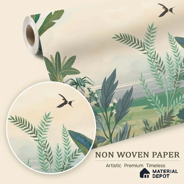 Open Skies Tropical Meadow Mist Nature Art | WP 03987 Non Woven Matte Finish Tropical Style Premium Customized size Wallpaper | 150 GSM WP01MTF Paper | (MOQ = 30 Sq. Ft.)
