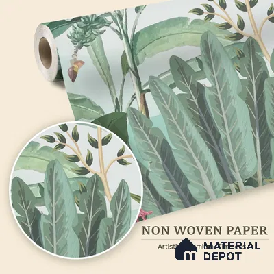 Banana Grove Flamingo Escape Tropical Mist Nature Art | WP 03988 Non Woven Matte Finish Tropical Style Premium Customized size Wallpaper | 150 GSM WP01MTF Paper | (MOQ = 30 Sq. Ft.)