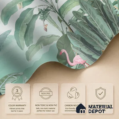 Banana Grove Flamingo Escape Tropical Mist Nature Art | WP 03988 B Canvas Texture Finish Tropical Style luxurious Customized size Wallpaper | 250 GSM WP01CNF Paper | (MOQ = 30 Sq. Ft.)