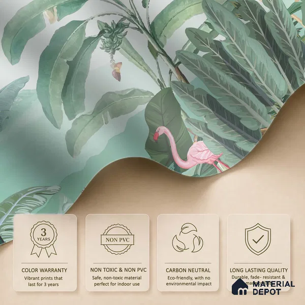 Banana Grove Flamingo Escape Tropical Mist Nature Art | WP 03988 B Canvas Texture Finish Tropical Style luxurious Customized size Wallpaper | 250 GSM WP01CNF Paper | (MOQ = 30 Sq. Ft.)