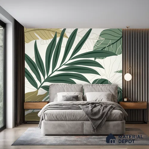 Layered Palm Silhouette Abstract Nature Art | WP 03989 B Canvas Texture Finish Tropical Style luxurious Customized size Wallpaper | 250 GSM WP01CNF Paper | (MOQ = 30 Sq. Ft.)