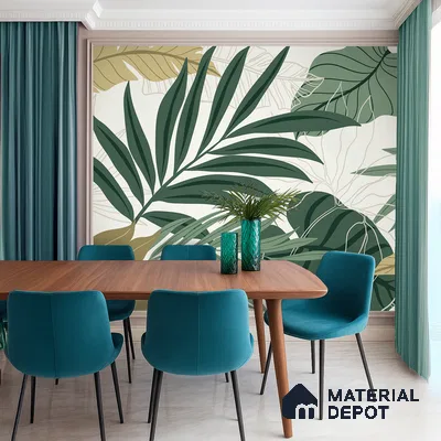 Layered Palm Silhouette Abstract Nature Art | WP 03989 B Canvas Texture Finish Tropical Style luxurious Customized size Wallpaper | 250 GSM WP01CNF Paper | (MOQ = 30 Sq. Ft.)