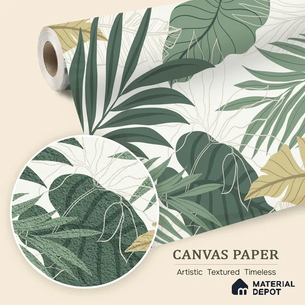 Layered Palm Silhouette Abstract Nature Art | WP 03989 B Canvas Texture Finish Tropical Style luxurious Customized size Wallpaper | 250 GSM WP01CNF Paper | (MOQ = 30 Sq. Ft.)