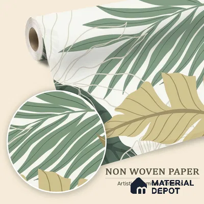 Layered Palm Silhouette Abstract Nature Art | WP 03989 Non Woven Matte Finish Tropical Style Premium Customized size Wallpaper | 150 GSM WP01MTF Paper | (MOQ = 30 Sq. Ft.)