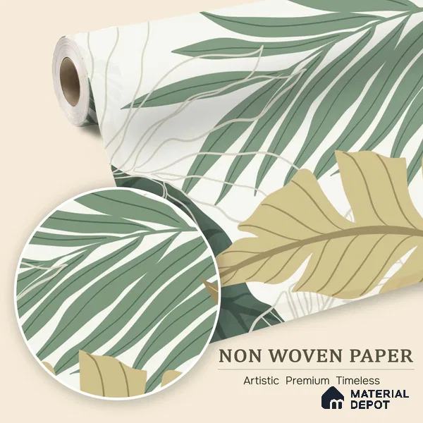 Layered Palm Silhouette Abstract Nature Art | WP 03989 Non Woven Matte Finish Tropical Style Premium Customized size Wallpaper | 150 GSM WP01MTF Paper | (MOQ = 30 Sq. Ft.)