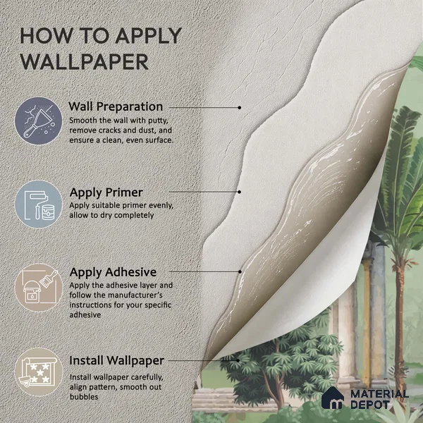 Verdant Pavilion of Peacocks Tropical Mist Nature Art | WP 03990 Non Woven Matte Finish Tropical Style Premium Customized size Wallpaper | 150 GSM WP01MTF Paper | (MOQ = 30 Sq. Ft.)