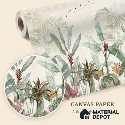 Whispering Banana Grove Tropical Mist Nature Art | WP 03991 B Canvas Texture Finish Tropical Style luxurious Customized size Wallpaper | 250 GSM WP01CNF Paper | (MOQ = 30 Sq. Ft.) | Design change not possible