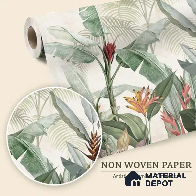 Whispering Banana Grove Tropical Mist Nature Art | WP 03991 Non Woven Matte Finish Tropical Style Premium Customized size Wallpaper | 150 GSM WP01MTF Paper | (MOQ = 30 Sq. Ft.) | Design change not possible