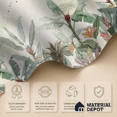 Whispering Banana Grove Tropical Mist Nature Art | WP 03991 Non Woven Matte Finish Tropical Style Premium Customized size Wallpaper | 150 GSM WP01MTF Paper | (MOQ = 30 Sq. Ft.) | Design change not possible