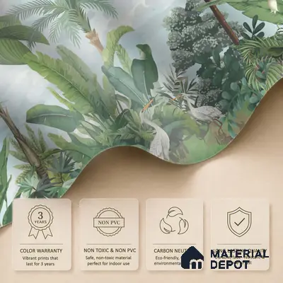 Verdant Aviary Tropical Mist Nature Art | WP 03992 B Canvas Texture Finish Tropical Style luxurious Customized size Wallpaper | 250 GSM WP01CNF Paper | (MOQ = 30 Sq. Ft.)