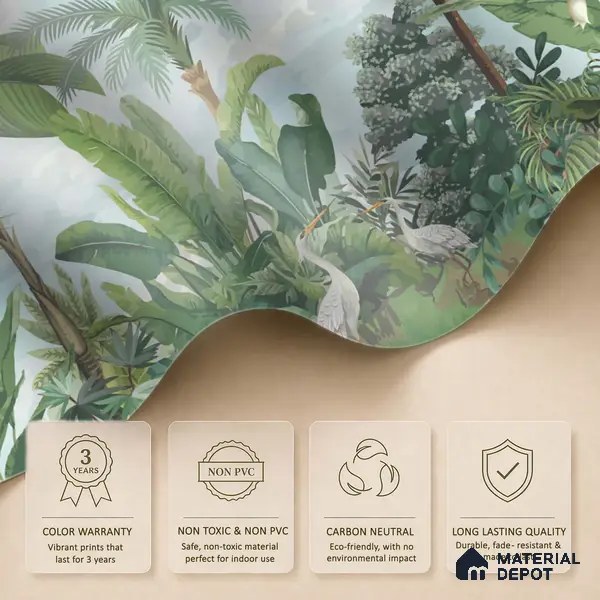 Verdant Aviary Tropical Mist Nature Art | WP 03992 B Canvas Texture Finish Tropical Style luxurious Customized size Wallpaper | 250 GSM WP01CNF Paper | (MOQ = 30 Sq. Ft.)