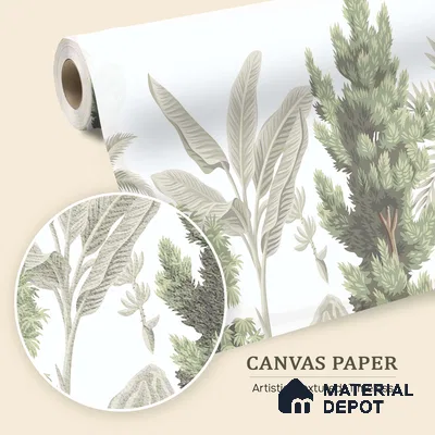 Misty Tropical Silhouettes Nature Art | WP 03993 B Canvas Texture Finish Tropical Style luxurious Customized size Wallpaper | 250 GSM WP01CNF Paper | (MOQ = 30 Sq. Ft.)