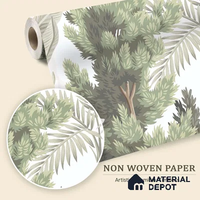 Misty Tropical Silhouettes Nature Art | WP 03993 Non Woven Matte Finish Tropical Style Premium Customized size Wallpaper | 150 GSM WP01MTF Paper | (MOQ = 30 Sq. Ft.)