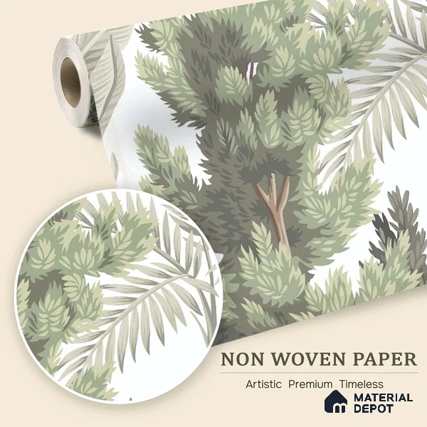 Misty Tropical Silhouettes Nature Art | WP 03993 Non Woven Matte Finish Tropical Style Premium Customized size Wallpaper | 150 GSM WP01MTF Paper | (MOQ = 30 Sq. Ft.)