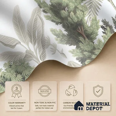 Misty Tropical Silhouettes Nature Art | WP 03993 B Canvas Texture Finish Tropical Style luxurious Customized size Wallpaper | 250 GSM WP01CNF Paper | (MOQ = 30 Sq. Ft.)