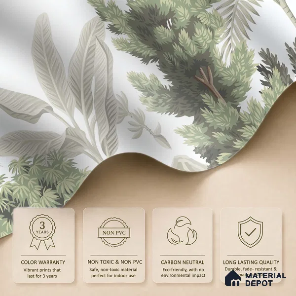 Misty Tropical Silhouettes Nature Art | WP 03993 B Canvas Texture Finish Tropical Style luxurious Customized size Wallpaper | 250 GSM WP01CNF Paper | (MOQ = 30 Sq. Ft.)