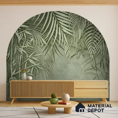 Verdant Canopy Mist Abstract Nature Art | WP 03995 B Canvas Texture Finish Tropical Style luxurious Customized size Wallpaper | 250 GSM WP01CNF Paper | (MOQ = 30 Sq. Ft.) | Design change not possible