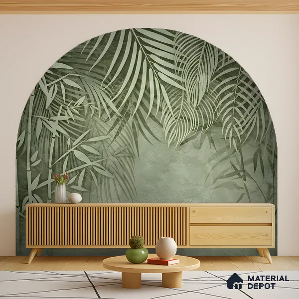Verdant Canopy Mist Abstract Nature Art | WP 03995 B Canvas Texture Finish Tropical Style luxurious Customized size Wallpaper | 250 GSM WP01CNF Paper | (MOQ = 30 Sq. Ft.) | Design change not possible