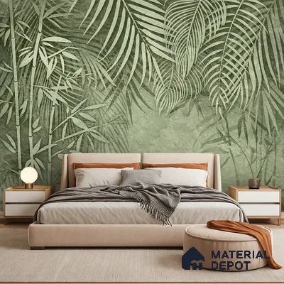 Verdant Canopy Mist Abstract Nature Art | WP 03995 B Canvas Texture Finish Tropical Style luxurious Customized size Wallpaper | 250 GSM WP01CNF Paper | (MOQ = 30 Sq. Ft.) | Design change not possible