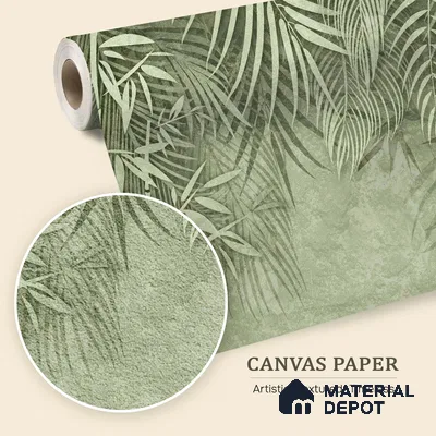 Verdant Canopy Mist Abstract Nature Art | WP 03995 B Canvas Texture Finish Tropical Style luxurious Customized size Wallpaper | 250 GSM WP01CNF Paper | (MOQ = 30 Sq. Ft.) | Design change not possible