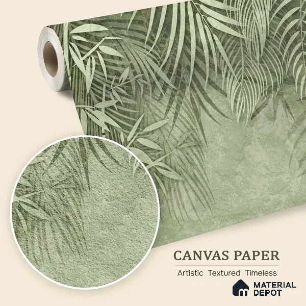 Verdant Canopy Mist Abstract Nature Art | WP 03995 B Canvas Texture Finish Tropical Style luxurious Customized size Wallpaper | 250 GSM WP01CNF Paper | (MOQ = 30 Sq. Ft.) | Design change not possible
