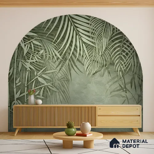 Verdant Canopy Mist Abstract Nature Art | WP 03995 Non Woven Matte Finish Tropical Style Premium Customized size Wallpaper | 150 GSM WP01MTF Paper | (MOQ = 30 Sq. Ft.) | Design change not possible