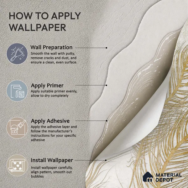 Gilded Plume Whisper Abstract Nature Art | WP 03996 Non Woven Matte Finish Tropical Style Premium Customized size Wallpaper | 150 GSM WP01MTF Paper | (MOQ = 30 Sq. Ft.) | Design change not possible