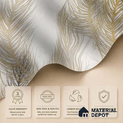 Gilded Plume Whisper Abstract Nature Art | WP 03996 Non Woven Matte Finish Tropical Style Premium Customized size Wallpaper | 150 GSM WP01MTF Paper | (MOQ = 30 Sq. Ft.) | Design change not possible