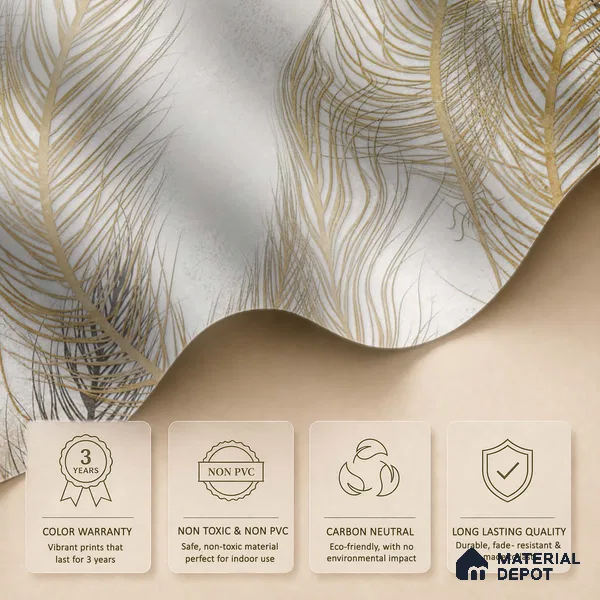 Gilded Plume Whisper Abstract Nature Art | WP 03996 Non Woven Matte Finish Tropical Style Premium Customized size Wallpaper | 150 GSM WP01MTF Paper | (MOQ = 30 Sq. Ft.) | Design change not possible