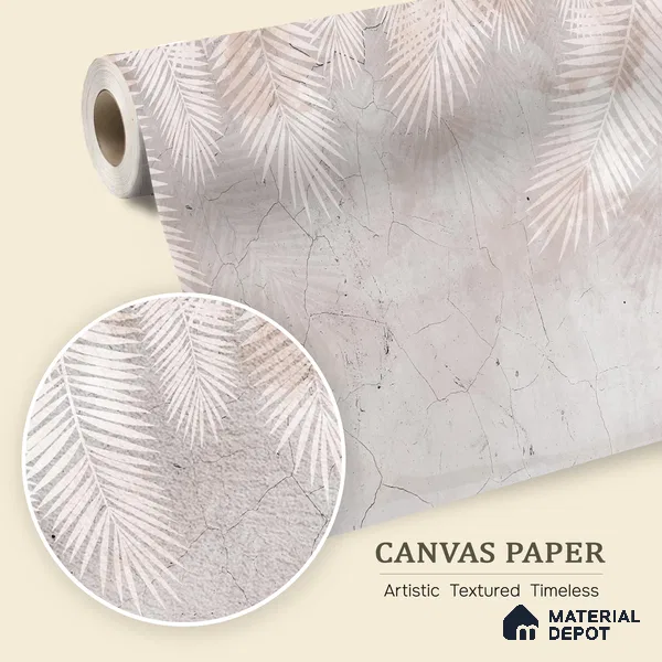 Palm Veil Plaster Abstract Nature Art | WP 03997 B Canvas Texture Finish Tropical Style luxurious Customized size Wallpaper | 250 GSM WP01CNF Paper | (MOQ = 30 Sq. Ft.) | Design change not possible
