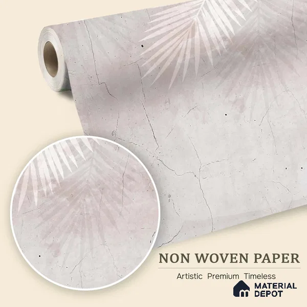 Palm Veil Plaster Abstract Nature Art | WP 03997 Non Woven Matte Finish Tropical Style Premium Customized size Wallpaper | 150 GSM WP01MTF Paper | (MOQ = 30 Sq. Ft.) | Design change not possible