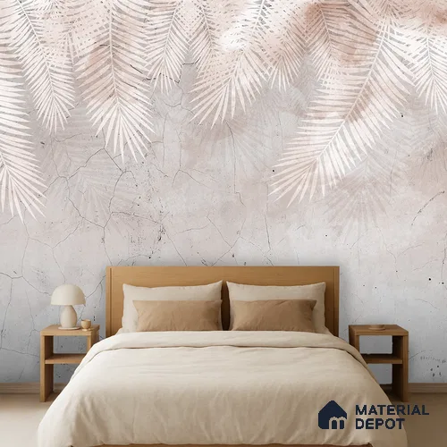 Palm Veil Plaster Abstract Nature Art | WP 03997 Non Woven Matte Finish Tropical Style Premium Customized size Wallpaper | 150 GSM WP01MTF Paper | (MOQ = 30 Sq. Ft.) | Design change not possible