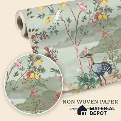 Songbirds of the Lemon Grove Artistic Charm Designer | WP 03998 Non Woven Matte Finish Tropical Style Premium Customized size Wallpaper | 150 GSM WP01MTF Paper | (MOQ = 30 Sq. Ft.)