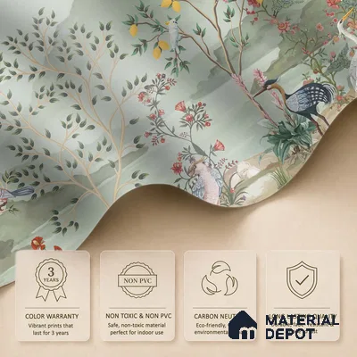 Songbirds of the Lemon Grove Artistic Charm Designer | WP 03998 Non Woven Matte Finish Tropical Style Premium Customized size Wallpaper | 150 GSM WP01MTF Paper | (MOQ = 30 Sq. Ft.)