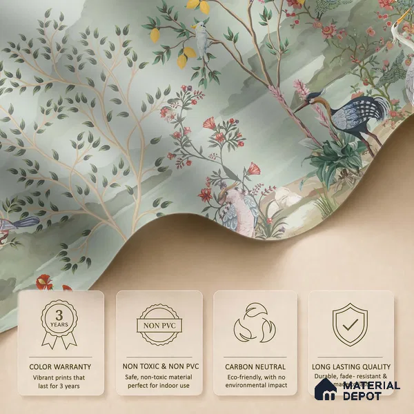 Songbirds of the Lemon Grove Artistic Charm Designer | WP 03998 Non Woven Matte Finish Tropical Style Premium Customized size Wallpaper | 150 GSM WP01MTF Paper | (MOQ = 30 Sq. Ft.)