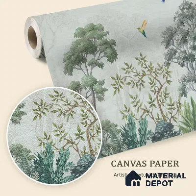 Hummingbirds in the Quiet Canopy Tropical Mist Nature Art | WP 03999 B Canvas Texture Finish Tropical Style luxurious Customized size Wallpaper | 250 GSM WP01CNF Paper | (MOQ = 30 Sq. Ft.)