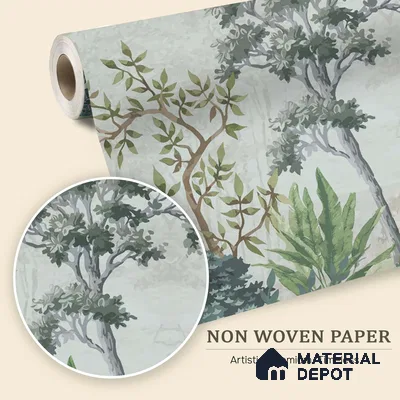 Hummingbirds in the Quiet Canopy Tropical Mist Nature Art | WP 03999 Non Woven Matte Finish Tropical Style Premium Customized size Wallpaper | 150 GSM WP01MTF Paper | (MOQ = 30 Sq. Ft.)