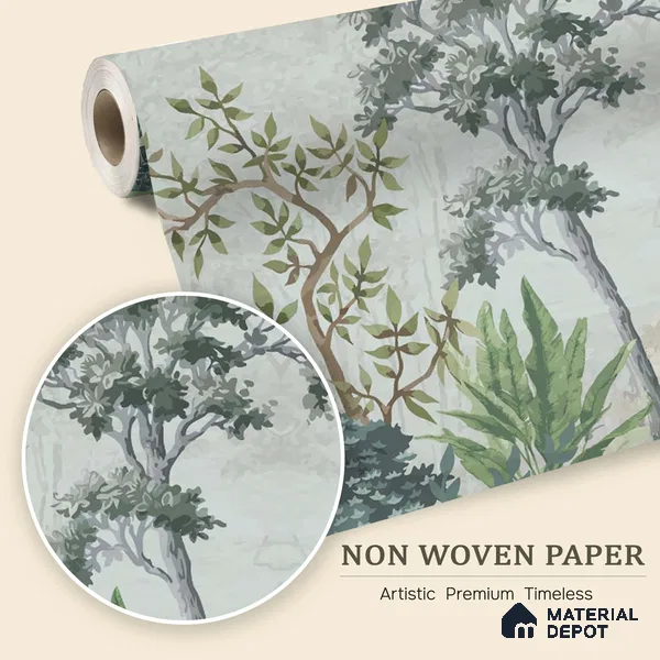 Hummingbirds in the Quiet Canopy Tropical Mist Nature Art | WP 03999 Non Woven Matte Finish Tropical Style Premium Customized size Wallpaper | 150 GSM WP01MTF Paper | (MOQ = 30 Sq. Ft.)
