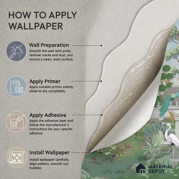 Peacocks of the Garden Pavilion Artistic Charm Designer | WP 04000 Non Woven Matte Finish Tropical Style Premium Customized size Wallpaper | 150 GSM WP01MTF Paper | (MOQ = 30 Sq. Ft.)